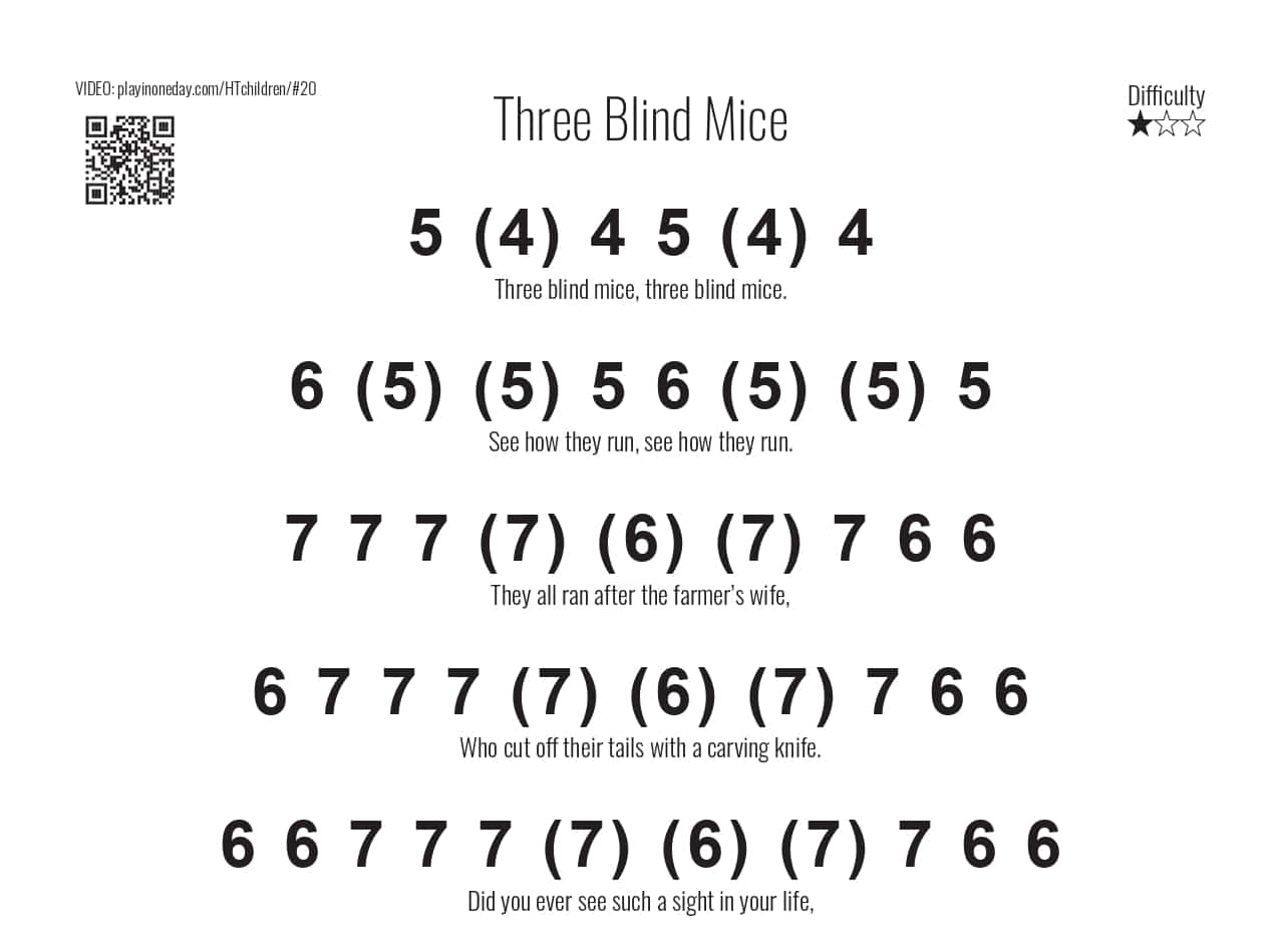 Three Blind Mice harmonica tabs Learn To Play In One Day piano